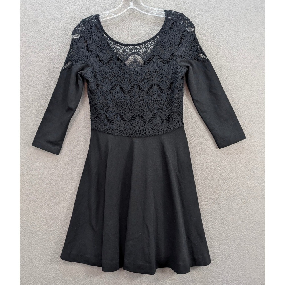 Lilly Pulitzer Black Lace Crochet Long Sleeve Dress Women's M Bodice‎ Fit Flare - Picture 4 of 14